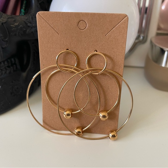 Jewelry - 3/$15 Circle Loop and Ball Gold Metal Earrings